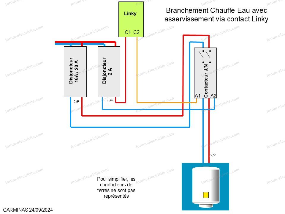 branchement chauffe-eau sur contact Linky