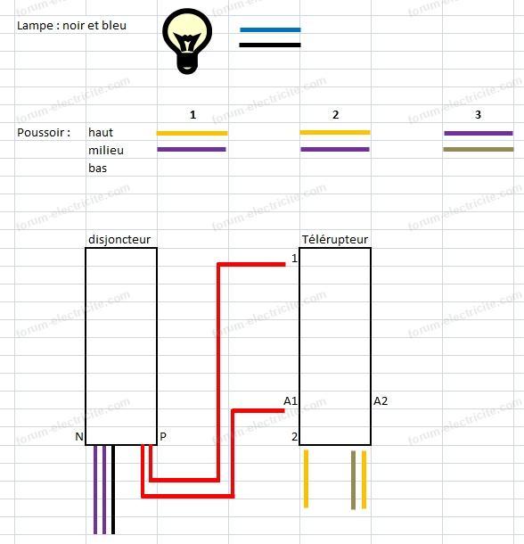 branchement poussoirs et lampe