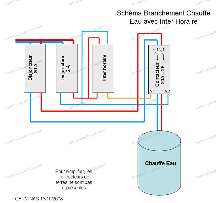 cablage d'une horloge d'un cumulus/chaufe eau  Schéma de câblage électrique,  Interrupteur horaire, Installation electrique maison