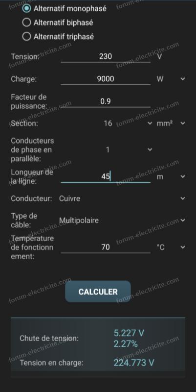 calcul chute de tension
