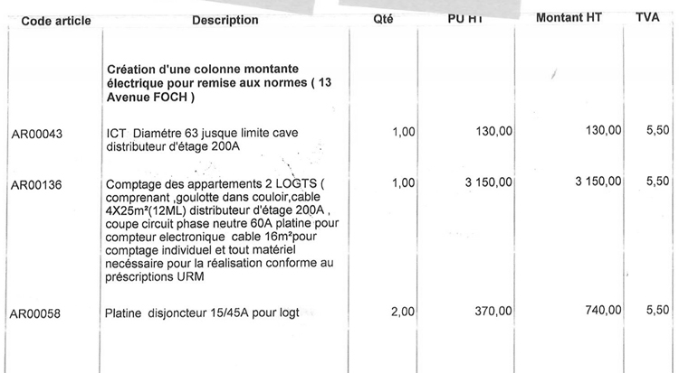 exemple facture installation electrique