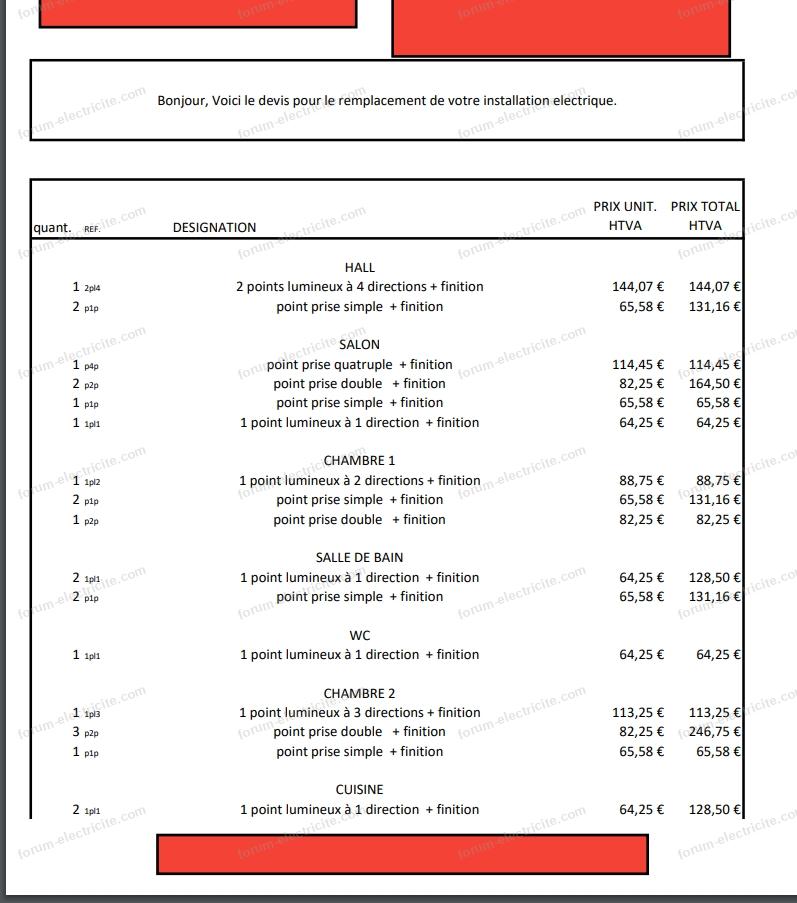 Avis prix devis pour refaire l'électricité d'un appartement  Forum
