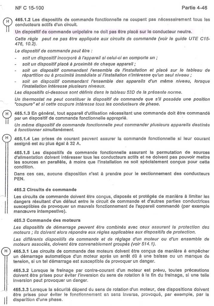 norme dispositif de commande unipolaire