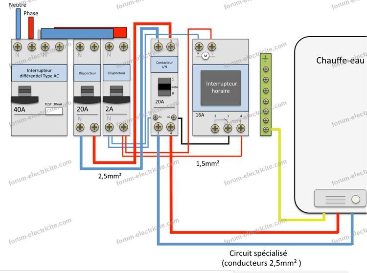 Schéma électrique branchement horloge programmable pour un chauffe eau  triphasé. Forum électricité