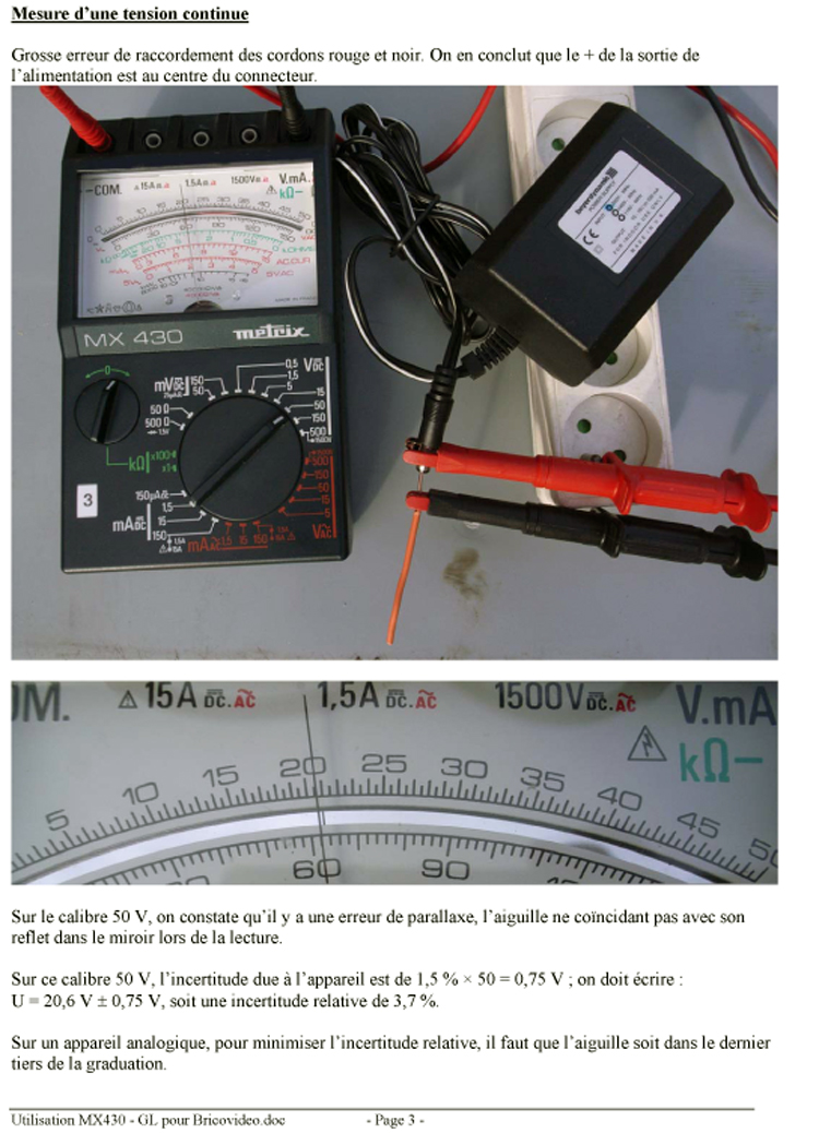 Conseils utilisation des multimètres Fonctionnement Metrix MX 430