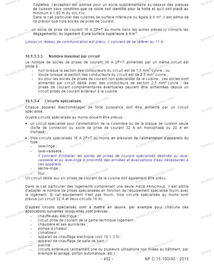 nf c 15 100 a5 492 nombre maximal par circuit