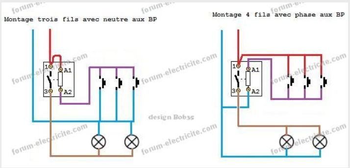schéma télérupteur 3 et 4 fils