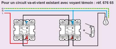 Schéma, branchement va et vient avec voyant lumineux sans neutre